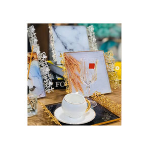 <b>Vintage</b> <b>Gold</b> <b>Mirror</b> Dessert Tray Floral Design Around <b>Mirror</b> Tray Custom Shape And Size At Affordable Price - Product Image 4