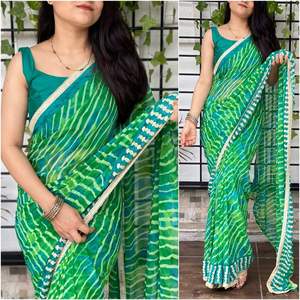 Nuevo 2023 Festival Wear Top Quality Georgette Leheriya Impreso con bordado Trabajo Saree Blusa Compras en línea India - Product Image 5