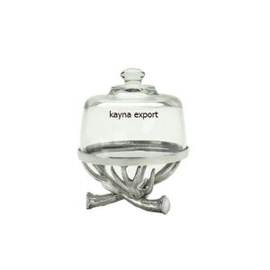 Support à gâteau rond blanc décoratif fantaisie avec dôme en verre ambré, plaque en métal très vendue pour la décoration de gâteaux de mariage et d'anniversaire - Product Image 2