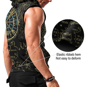 เสื้อแขนกุดมีฮู้ดถักสำหรับผู้ชายเสื้อออกกำลังกายผ้าคอตตอน100% สำหรับออกกำลังกายฟิตเนสโลโก้แบบกำหนดเอง - Product Image 4