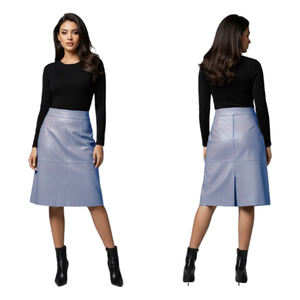 Women's High Waist Faux Leather Mini <b>Skirt</b> with A-Line Fit Vintage Satin Plain Dyed for <b>Office</b> Work & Casual Wear - Product Image 2