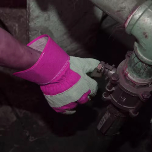 Guantes de trabajo Rosa de calidad superior Guantes de trabajo de jardinería de cuero de vaca Guantes de seguridad de construcción industrial al aire libre - Product Image 4