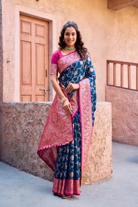 Saree en soie Banarasi de créateur avec chemisier en soie Beau chef-d 'œuvre tissé à la main pour mariage et fête - Product Image 3