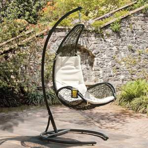 Siège suspendu élégant de balcon de jardin de chaise d'oscillation de rotin avec l'ensemble de coussin | Horticlub - Product Image 1