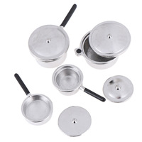 Nouvel ensemble de 4 ustensiles de cuisine miniatures, accessoires pour maison de poupée, mini poêle en métal, modèle de jouet de cuisine