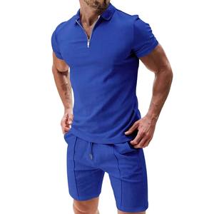 Summer Men Fitness Fashion Casual Sportswear Short Sleeve T Shirt Shorts 2 Piece Set Men's Solid Color Summer Casual Set - Product Image 3