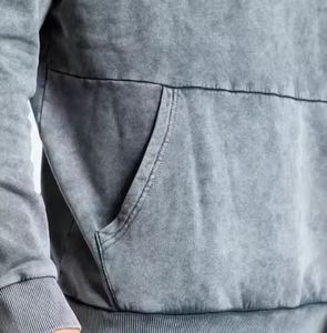 Arrivée la plus rapide qualité supérieure 100% coton hommes hiver lavage à l'acide à capuche décontracté respirant motif solide tenue décontracté - Product Image 4