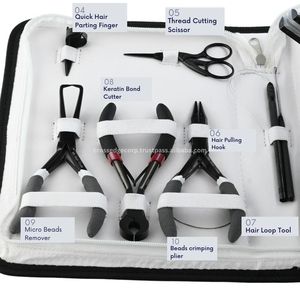 New Hair extension tools kit pressing tape in plier micro ring plier keratin bond cutter hair <b>clips</b> pulling <b>hook</b> thread snip - Product Image 4