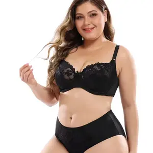 All'ingrosso europeo Plus Size 36 38 40 42 44 46 DD E Cup grandi tette Push-up Sexy reggiseno di pizzo E mutandine Set donna