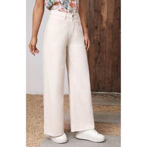 Vaqueros anchos de mezclilla color crema para mujer, de lujo, de cintura alta, ecológicos, duraderos, elásticos, estilo urbano, a la moda, tallas 26-40 - Product Image 3