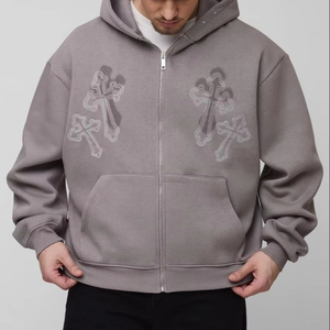 Sudadera con capucha y cremallera personalizada, estilo boxy, de 400 g/m², extragrande, de felpa 100% algodón, con serigrafía y pedrería, para hombre, estilo urbano. - Product Image 1