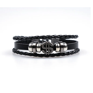 New Design Dollar Sign Cross <b>Leather</b> <b>Bracelet</b> for <b>Men</b> Alloy Charm <b>Men</b> Adjustable Wristband Bangle Bulk Fashion Jewelry Supplier - Product Image 1
