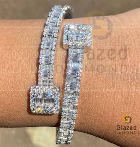 Pulseras elegantes deslumbrantes estilo Hip Hop, oro blanco de 10kt con moissanita brillante, diamantes de corte Baguette brillantes para regalos de fiestas - Product Image 1