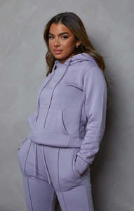 Ensemble survêtement femme grande taille 2 pièces, sweat à capuche oversize et pantalon de jogging taille haute, couleur mauve unie, éco-responsable, idéal pour l'hiver - Meilleures ventes - Product Image 2