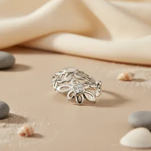 Romantic Trendy Women's Silver Flower <b>Ring</b> with <b>Cubic</b> <b>Zirconia</b> 18K Gold and Rose Plating Inlaid Style - Product Image 1