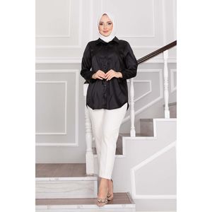 Tunique en satin jacquard de style classique, élément de mode simple - Noir - Product Image 1