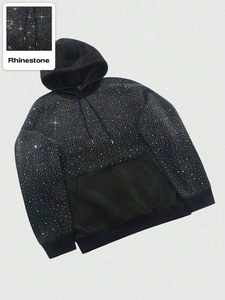 Sudadera con Capucha para Hombre, Invierno, Negra con Pedrería Multicolor Bordada, 450 GSM, 100% Algodón Felpa, Estilo Urbano, Personalizable - Product Image 2