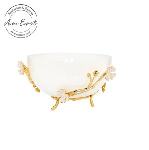 Grand bol en verre artisanal de qualité de luxe avec branche florale finie en or utilisé pour servir et centre de Table - Product Image 1