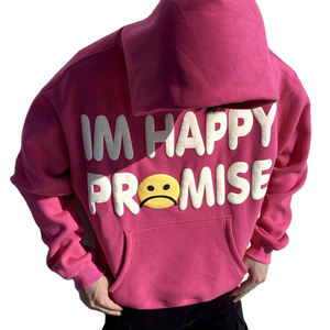 Sweat-shirt à capuche personnalisé avec impression 3D en relief, couleur rose, pull d'hiver avec logo en relief, sweat-shirt en molleton de coton vierge pour homme - Product Image 1