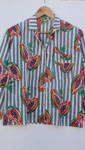 Ensemble de pyjamas en pur coton à imprimé rayé Vêtements de nuit doux Tissu tissé décontracté-Cadeau pour elle - Product Image 5