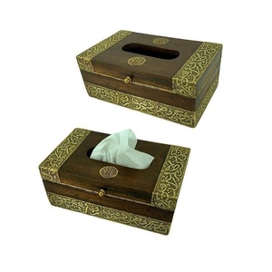 Ensemble de 2 boîte de papier de soie islamique en bois Design tendance boîte de papier de serviette en forme de rectangle pour la maison hôtel - Product Image 1
