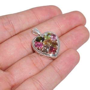 จี้หัวใจทัวร์มาลีนธรรมชาติหลายแบบ925เงินจี้หัวใจเหลี่ยมเพชรพลอยของขวัญครบรอบสำหรับภรรยาเครื่องประดับที่สง่างาม - Product Image 3