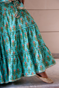 SUNHARI CHHAVI HAND BLOCK PRINT LAYERED COTTON SHARARA SET WITH SOFT <b>NET</b> <b>DUPATTA</b> - Product Image 6