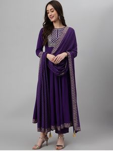Vêtements traditionnels indiens décontractés, dernière collection, broderie de sequins, imprimé feuille d'or, rayonne coton, magnifique Kurti pantalon dupatta 3 pièces pour femmes - Product Image 4