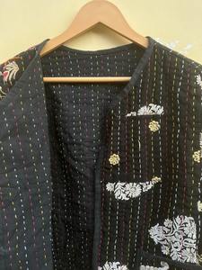 Veste matelassée vintage pêche faite à la main pour femmes coton avec passepoil à rayures Kimono écologique ouvert Style Y2K lavable - Product Image 3