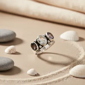 Bague tendance pour femme en argent 925 avec pierres précieuses, bijou classique/religieux, plaqué or, forme géométrique, chiffre incrusté en laiton - Product Image 3