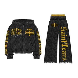 Conjunto de Sudadera con Capucha y Pantalones Deportivos Extra Grandes de Felpa Francesa de 420 Gsm, Lavados al Ácido, Estilo Urbano Personalizado - Product Image 4