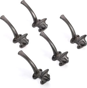 Decorative Cast Iron Heavy Duty Double <b>Wall</b> <b>Hooks</b> Vintage <b>Hooks</b> in Antique Black Coat <b>Hooks</b> <b>Wall</b> Mounted <b>for</b> Mudroom & Hats <b>Keys</b> - Product Image 4