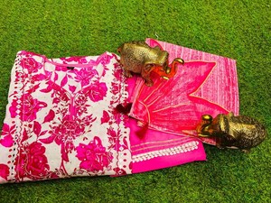 Haute qualité femmes imprimé rayonne Anarkali avec Dupatta ensemble indien porter manches trois-quarts bas porter à vendre - Product Image 2