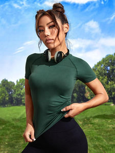 New Designs High Quality Cute Summer Custom Made Women Yoga <b>Top</b> <b>Short</b> <b>Sleeves</b> Workout Tee T-Shirt for <b>Ladies</b> - Product Image 2