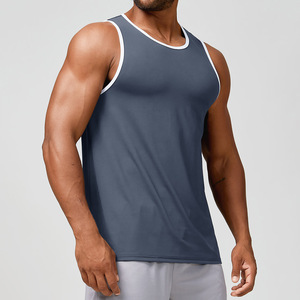 เสื้อกล้ามระบายอากาศแห้งเร็วสำหรับผู้ชายเสื้อแขนกุดทำจากผ้าฝ้ายโพลีเอสเตอร์พร้อมพิมพ์สีพื้นสไตล์นักกีฬา - Product Image 2