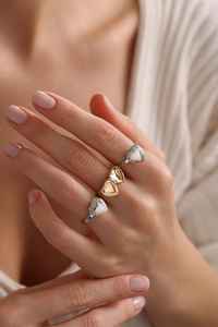 Bague médaillon cœur en argent sterling 925 plaqué or 14 carats, ajustable, petite taille, pour femme, cadeau - Product Image 3