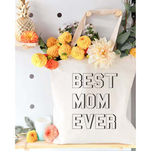 Modern Best Mom Ever Cotton Canvas Tote Bag with Open Closure Solid Color Pattern - Product Image 4