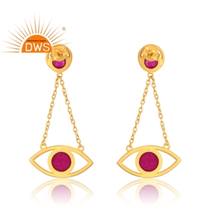 Pendiente de piedras preciosas de cuarzo rojo Aventurina Natural chapado en oro de 18 quilates de Plata de Ley 925 superventas, fabricante de joyería fina Demi - Product Image 2