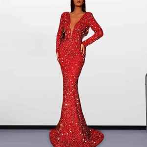 Elegante vestido formal de lujo con cuentas hecho a mano vestido de noche de manga larga una línea vestido de fiesta de tul vestido de noche - Product Image 6