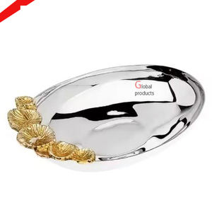 Plateau de service en acier inoxydable en métal au design imprimé fini argent au look royal pour restaurant et hôtel - Product Image 2