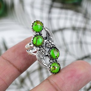 Anello in Rame Verde Turchese, <span class=keywords><strong>Argento</strong></span> Sterling <span class=keywords><strong>925</strong></span>, Anello Artigianale con Gemma, Gioiello di Design, Regalo per Donne, Fidanzate, Lei - Product Image 1