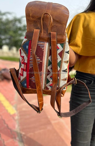 Hot <b>Sale</b> Jacquard Leather Handmade Backpack Real Leather Rucksack Unisex Multi Uses New Design <b>Bag</b> Wholesale <b>Bulk</b> Product - Product Image 4