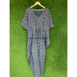 ชุดเดรสผ้าฝ้ายอินเดียชุดเดรส Maxi caftan ชุดคาฟตันลายดอกไม้ชุดโบฮีเมียนชุดนอนธรรมชาติสำหรับชายหาดฤดูร้อน - Product Image 2