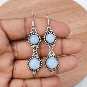 Opalite Multi-Stone <b>Earrings</b> 925 Silver Plated Dangle <b>Earrings</b> Handmade Boho <b>Opal</b> Jewelry Gift for Her - Product Image 2