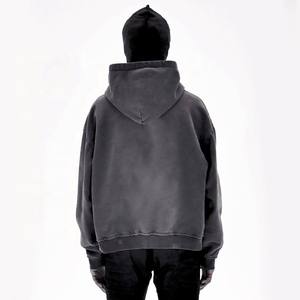 Sudadera con capucha lavada con ácido de peso pesado personalizable, transpirable de talla grande con parche bordado vintage y capucha desmontable - Product Image 5