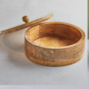 Boîte à roti en bois imprimé noir et marron avec pince en forme de boîte à chapati de forme ronde de haute qualité avec couvercle détachable - Product Image 6