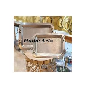 Ensemble de 2 plateaux à dessert de différentes tailles en acier inoxydable au design unique pour la fête de mariage - Product Image 1