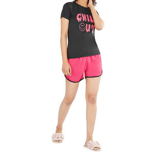 Conjunto corto de verano para mujer más vendido, camiseta de gran tamaño transpirable informal de última moda, técnica lavada de lona con patrón sólido - Product Image 3