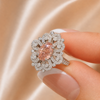 Bague de cocktail de luxe en or 18 carats avec diamant rose de laboratoire taille émeraude certifié IGI, halo floral, pour soirée, vente en gros OEM ODM