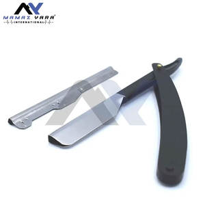 Rasoir droit de barbier en acier inoxydable massif noir avec logo personnalisé, jetable avec lame apparente pour un rasage de précision - Product Image 3